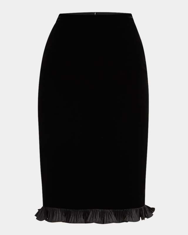 Ruffle Hem Velvet Pencil Skirt